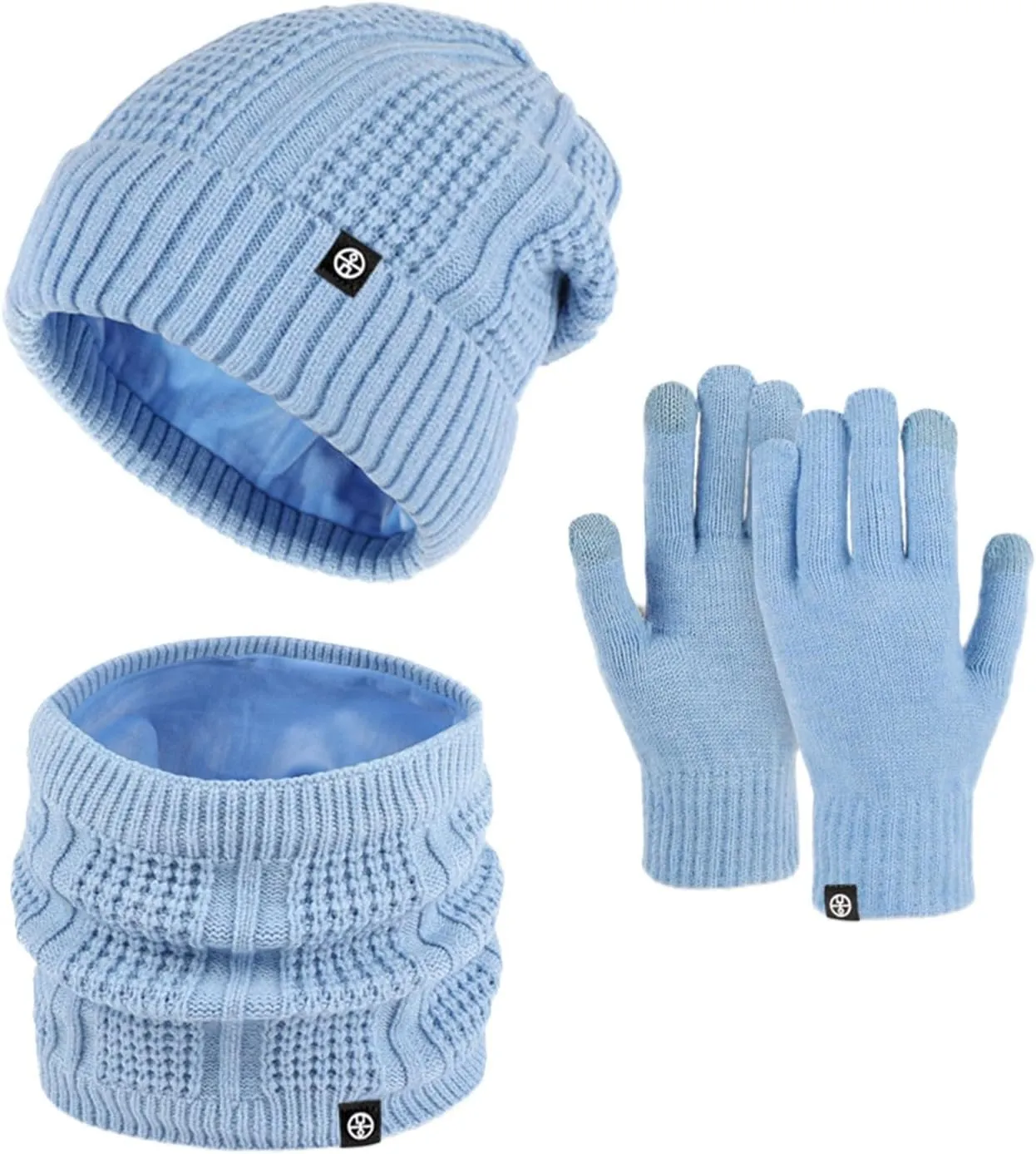 Winter Beanie Hat Scarf Gloves Set Women Mens Cold Weather Gear Warm Knit Hat Touchscreen Gloves Neck Warmer 3 in 1
