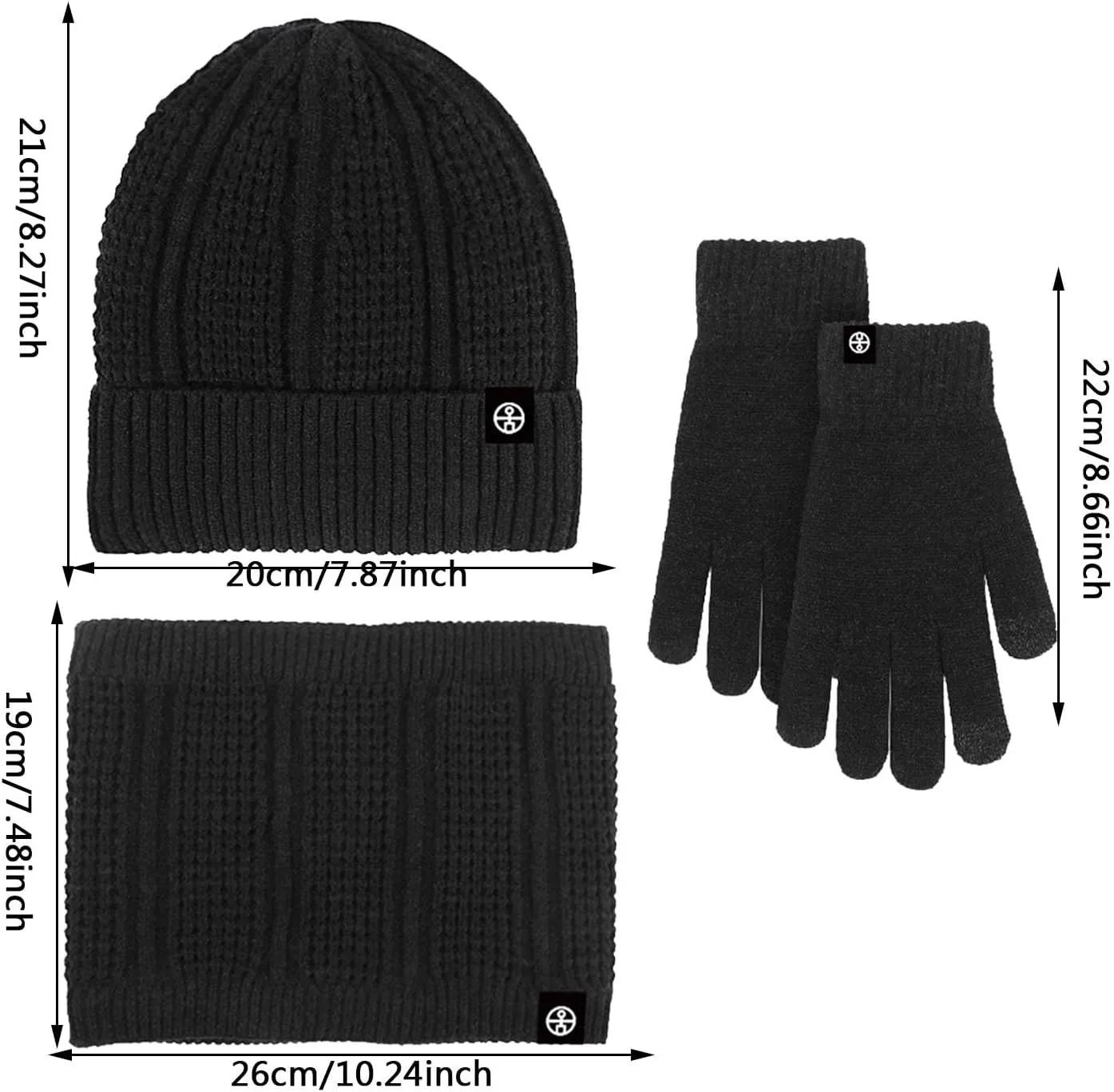 Winter Beanie Hat Scarf Gloves Set Women Mens Cold Weather Gear Warm Knit Hat Touchscreen Gloves Neck Warmer 3 in 1