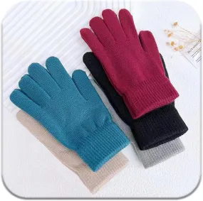 Winter Magic Gloves for Women - 5 Pairs of Stretchy Knit Warm Mittens for 5 Colors Set, Medium Size, One Size Fits All