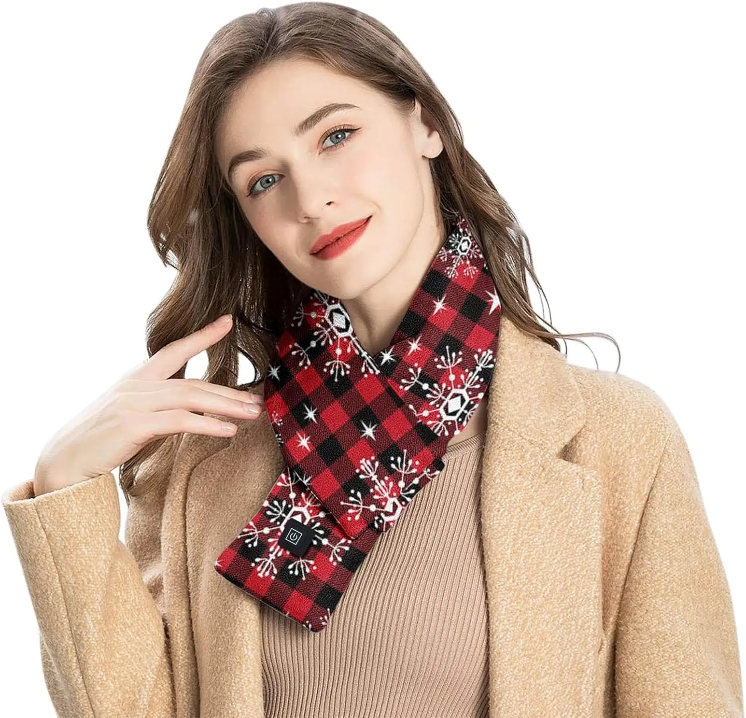 Women Christmas Scarf and Wrap Santa Pattern Chunky Triangle Scarves with Button Gift for Xmas Cold Weather Accessories