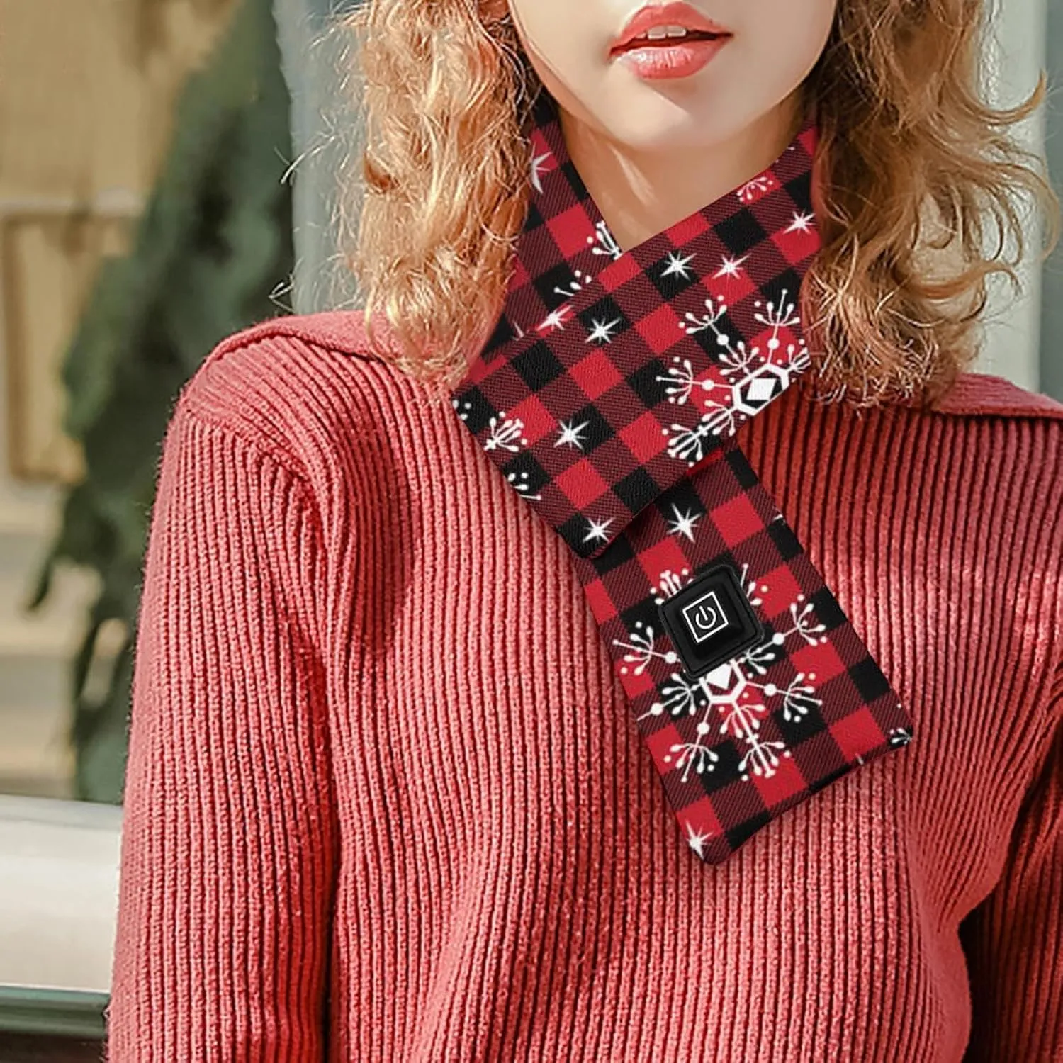Women Christmas Scarf and Wrap Santa Pattern Chunky Triangle Scarves with Button Gift for Xmas Cold Weather Accessories