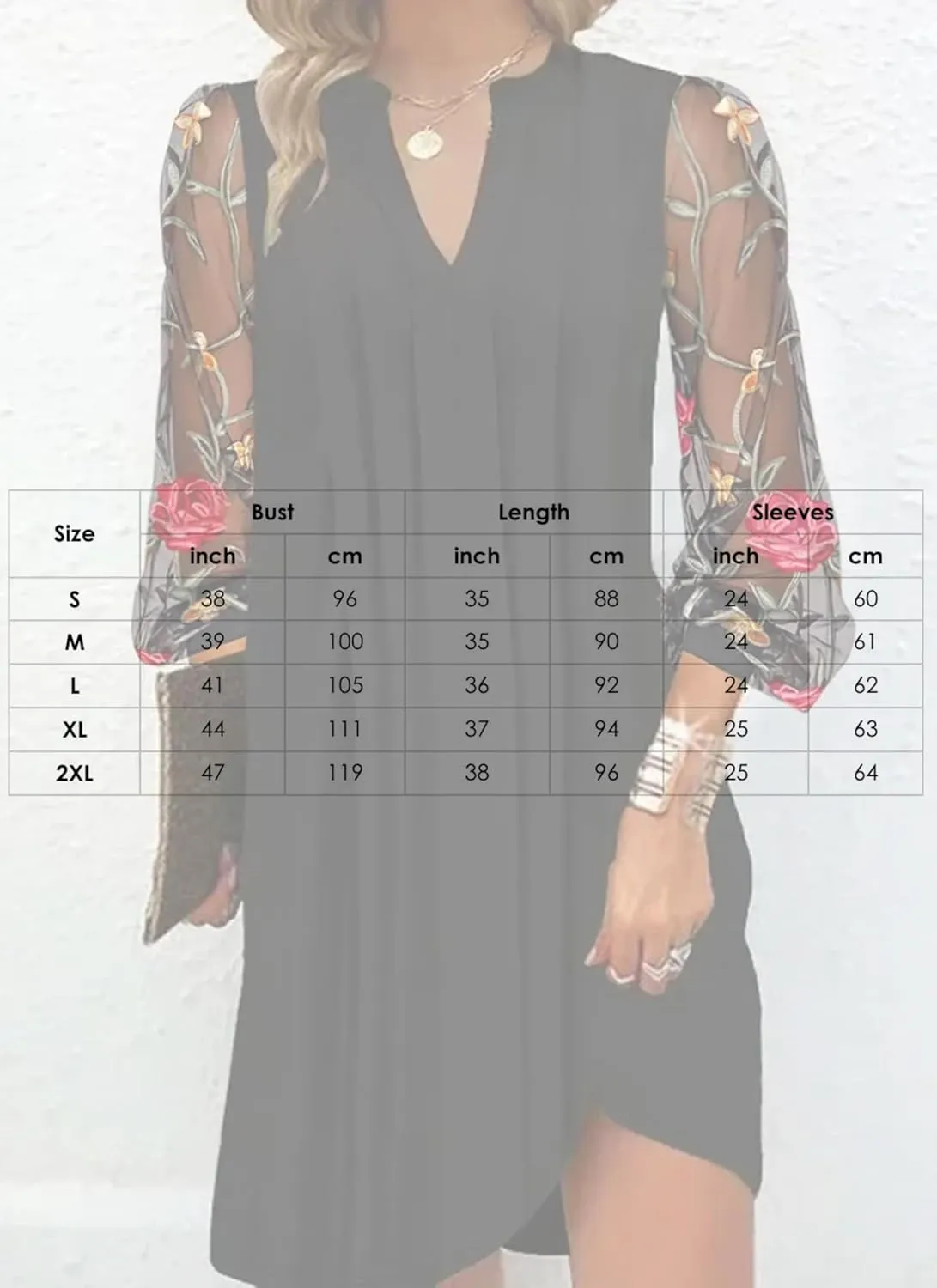 Women's Floral Print Summer Dress Sheer Mesh Loose Fit V-Neck Cocktail Mini Dress with Long Sleeves S-XXL