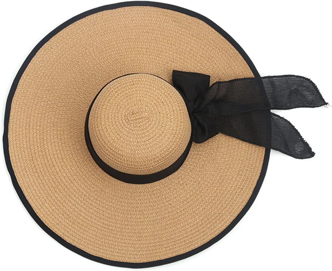Womens Wide Brim Straw Sun Hat,Summer Floppy Beach Hat Roll-Up with Bowknot