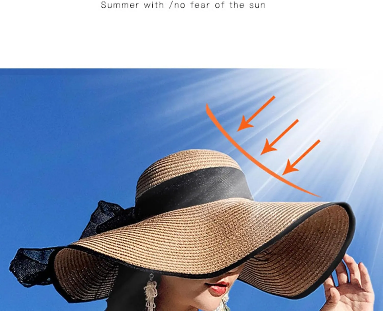 Womens Wide Brim Straw Sun Hat,Summer Floppy Beach Hat Roll-Up with Bowknot